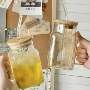 620 ml quality borosilicate glass cup with handle and bamboo lid